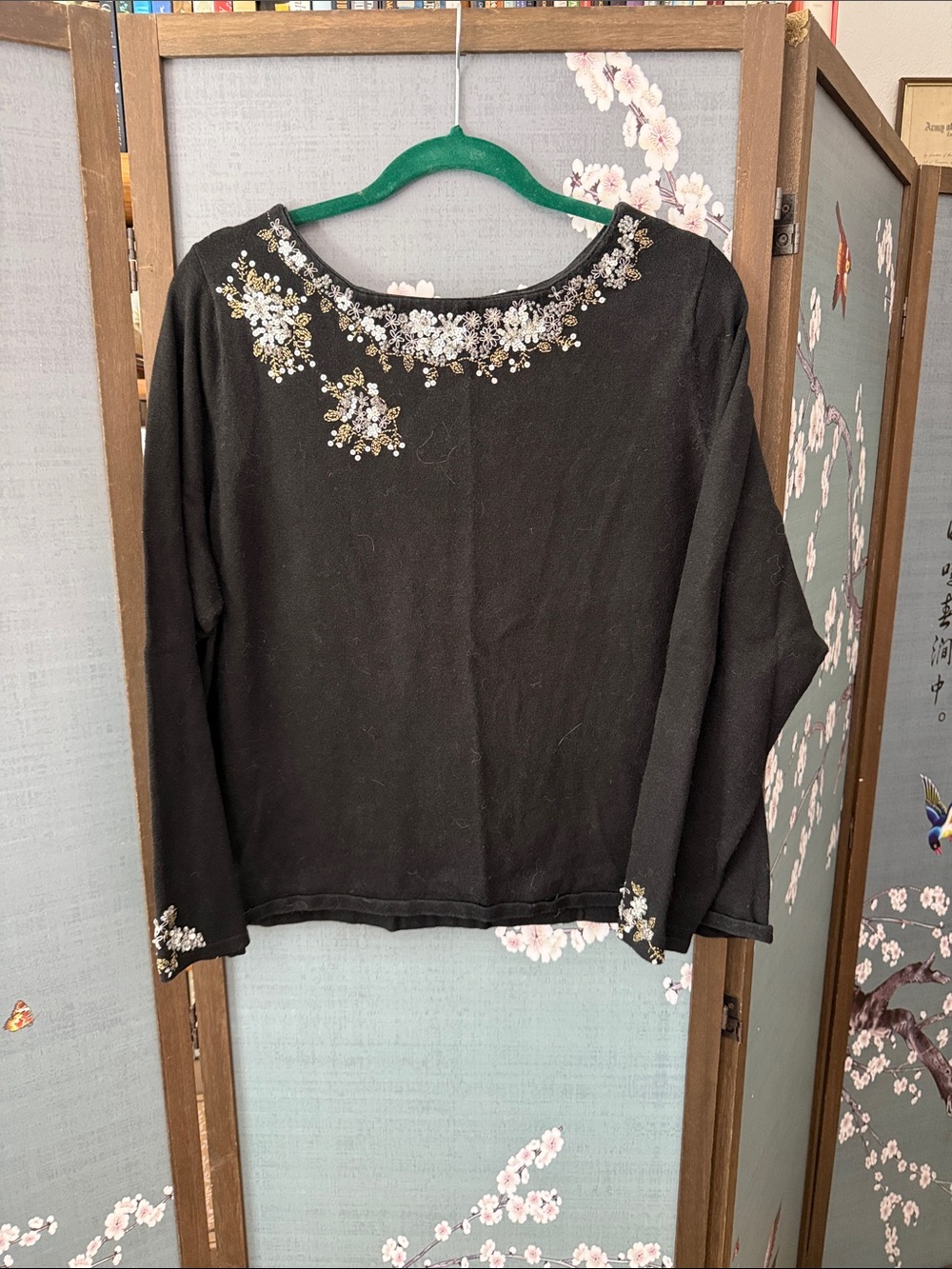Lane Bryant Black Embellished Jewel-Neck Sweatshirt with Gold & Silver Accents
